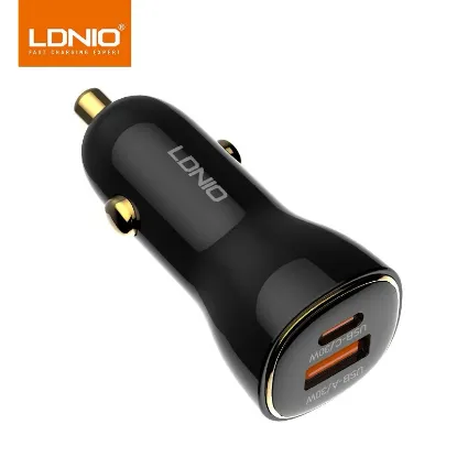تصویر  فندکی  دارای PD و USB-A دو پورت 60 وات الدنیو LDNIO C103 سوپرفست شارژ