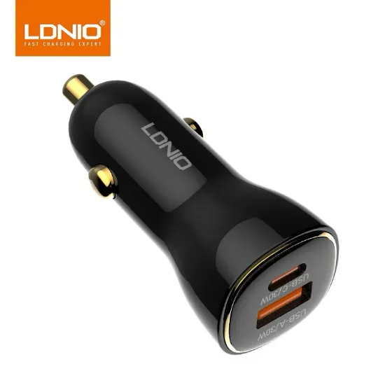 تصویر  فندکی  دارای PD و USB-A دو پورت 60 وات الدنیو LDNIO C103 سوپرفست شارژ